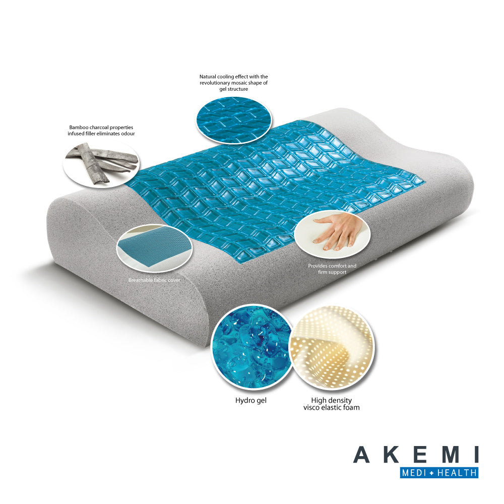 Akemi Medi+Health Contour Hydro Gel Bamboo Charcoal Memory Pillow หมอน หมอนหนุน เมมโมรีโฟม