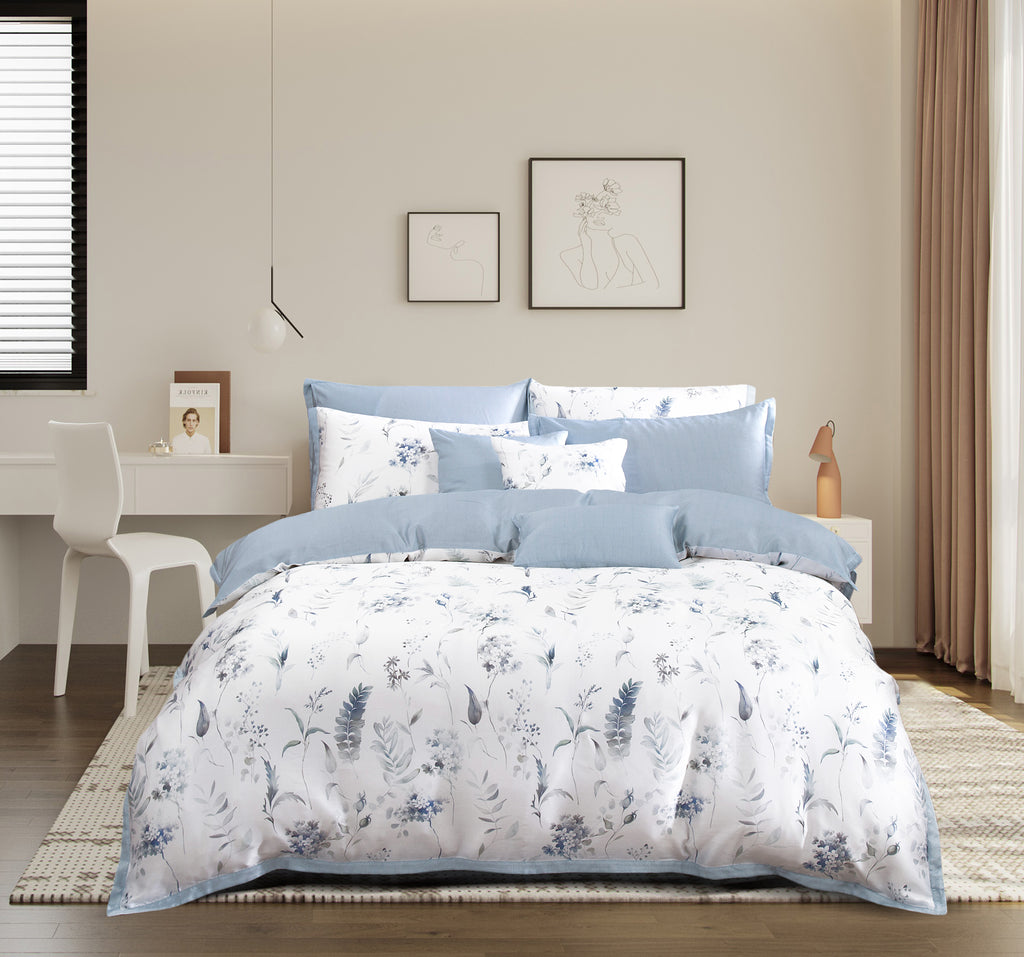 Akemi ชุดผ้าปูที่นอน 6 ฟุต 5 ชิ้น TENCEL™ HeiQ Allergen Serene Prints Collection 1200 เส้นด้าย